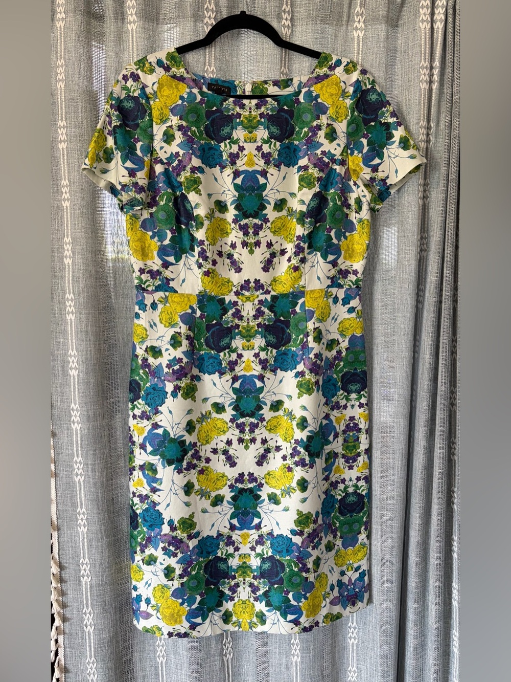 Talbots White Floral Midi Dress w Blue, Green & Yellow